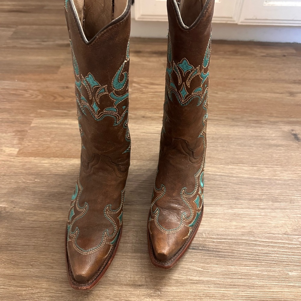 Circle G Brown and Teal Heeled Boots